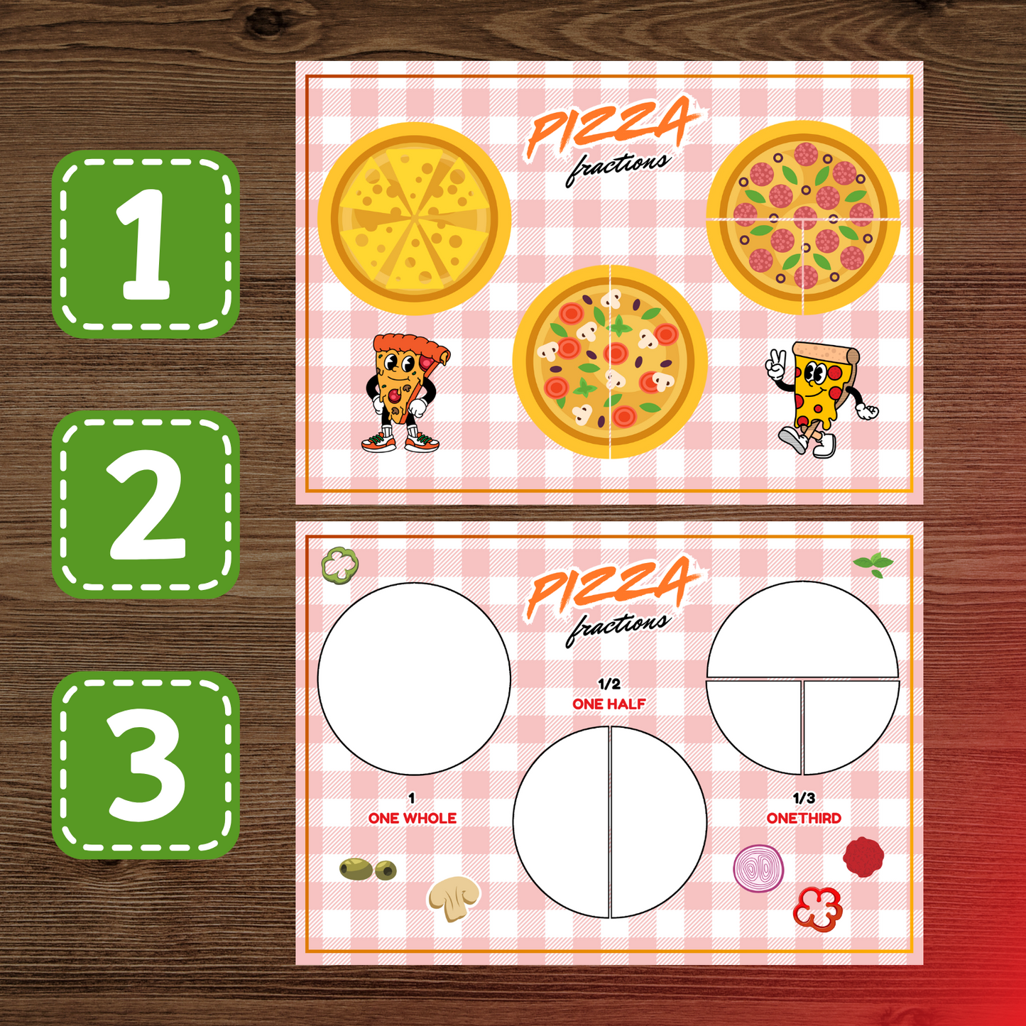 Printable Pizza Fraction Activity Book for Kids | Learning Math Fractions Addition Subtraction | Busy Book Toddler Preschool Worksheet |