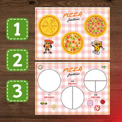 Printable Pizza Fraction Activity Book for Kids | Learning Math Fractions Addition Subtraction | Busy Book Toddler Preschool Worksheet |