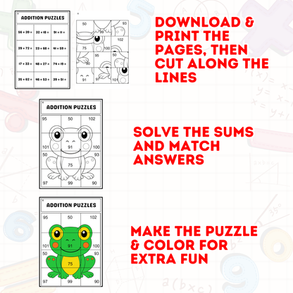 Addition Puzzle Activity Book | Math Workbook for Kids | Fun Math Practice Sheets | Homeschool Math Worksheet and Math Puzzle Games