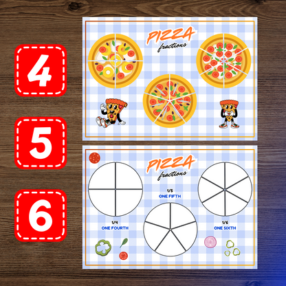 Printable Pizza Fraction Activity Book for Kids | Learning Math Fractions Addition Subtraction | Busy Book Toddler Preschool Worksheet |