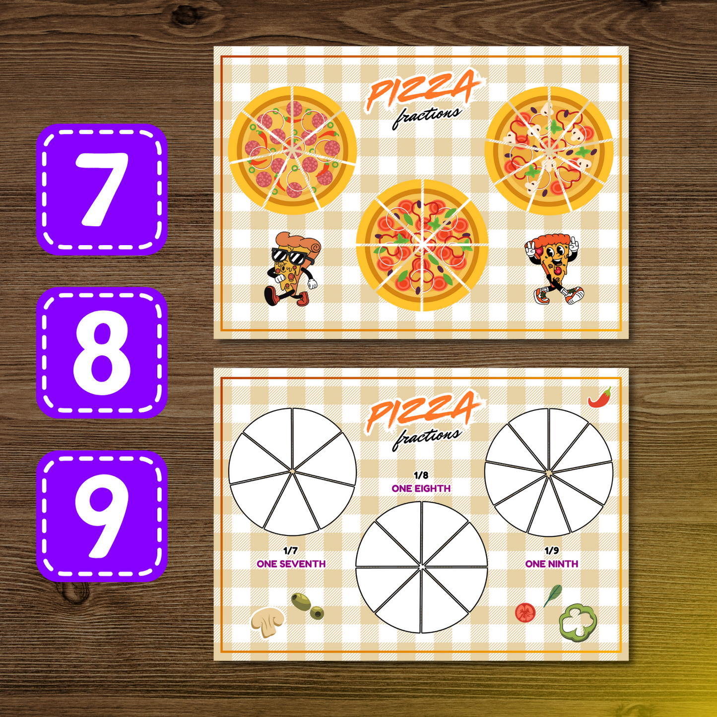 Printable Pizza Fraction Activity Book for Kids | Learning Math Fractions Addition Subtraction | Busy Book Toddler Preschool Worksheet |