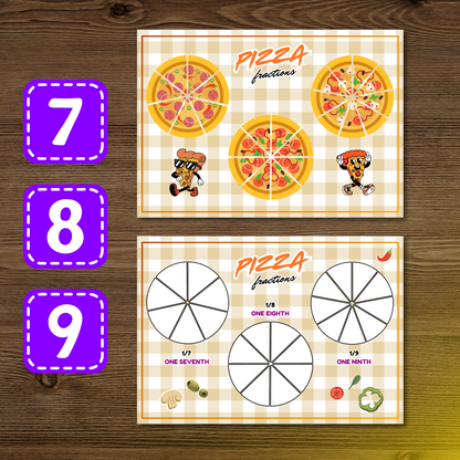 Printable Pizza Fraction Activity Book for Kids | Learning Math Fractions Addition Subtraction | Busy Book Toddler Preschool Worksheet |