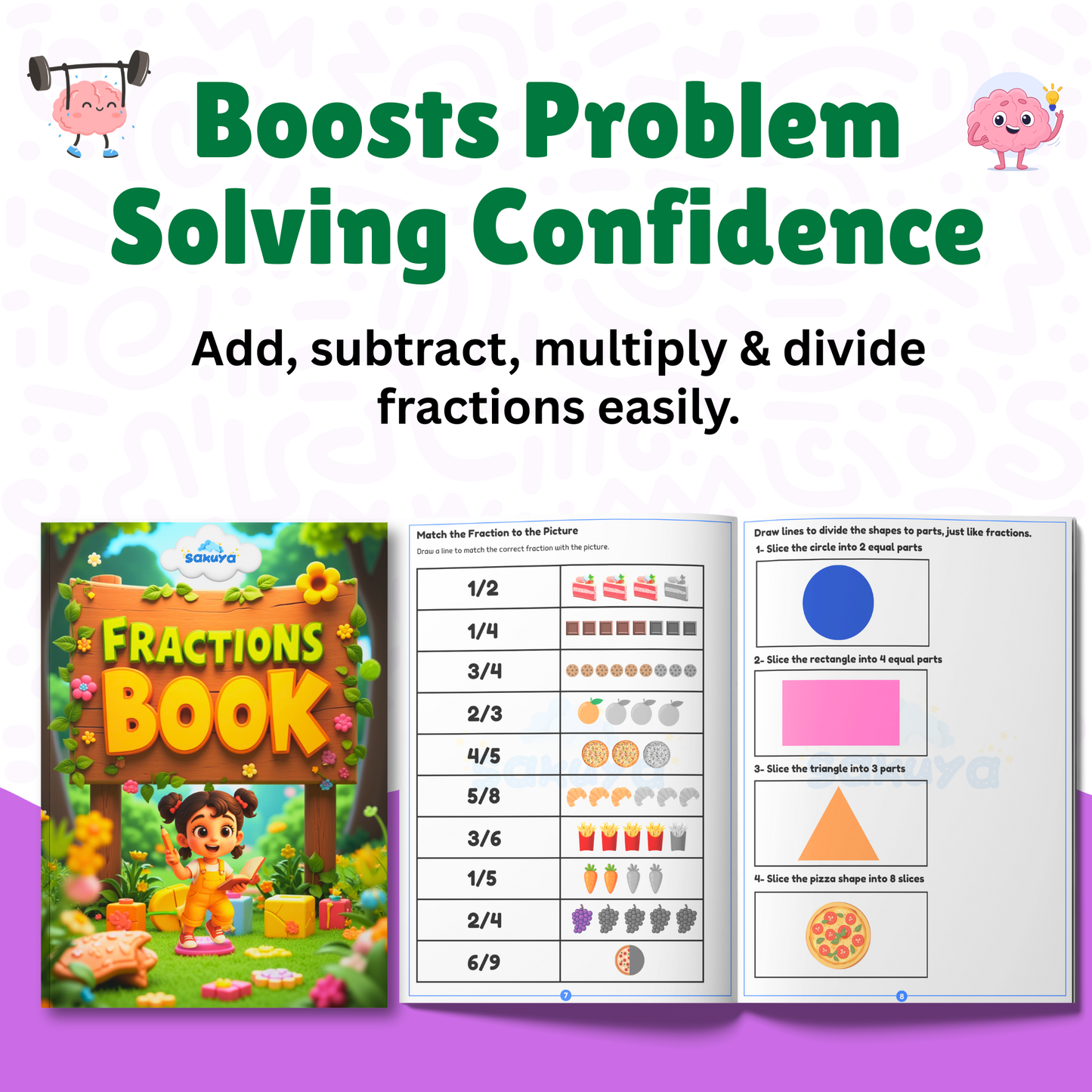 Sakuya Fraction Puzzle Book for Kids Ages 7-10 | Fun Math Activity Workbook with Fraction Games, Mazes & Brain Teasers | Learn Fractions the Easy Way | Homeschool & Classroom Learning