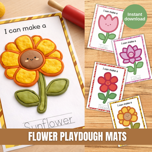 Flower Playdough Mats Fine Motor Skills Preschool Toddler Montessori Play Doh Mats Pre K Kindergarten Printable Digital Download