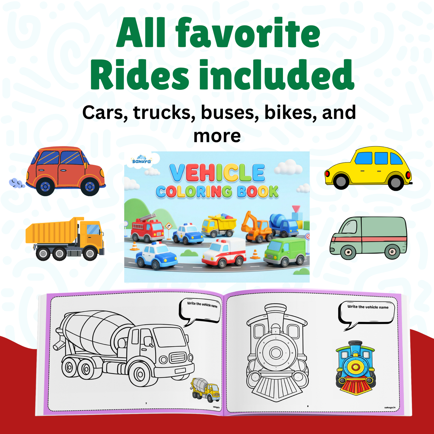 Vehicle Coloring Book for Kids | Big Easy Coloring Pages with Name Writing Practice | Cars, Trucks, Trains, Construction & Emergency Vehicles | Preschool & Kindergarten Activity Book
