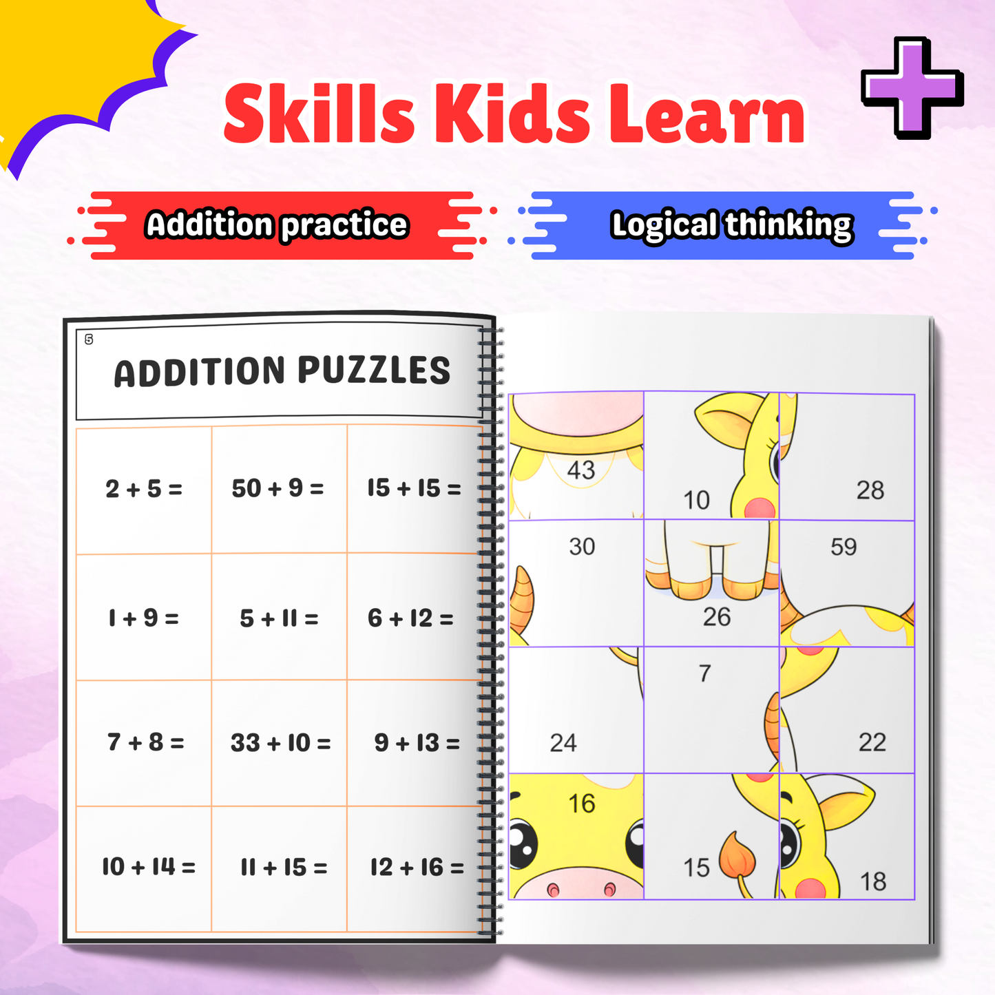 Sakuya Math Book for Kids – Fun Addition Puzzle Activity Workbook with Colourful Picture Puzzles for Preschool and Kindergarten Early Learning Practice Book for Kids 3+