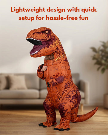 Sakuya Inflatable Dinosaur Costume for Adults | T-Rex Dino Cosplay Suit with USB Mini Fan | Blow-Up Mascot Costume for Halloween, Carnival, Parties & Events | Unisex, One Size