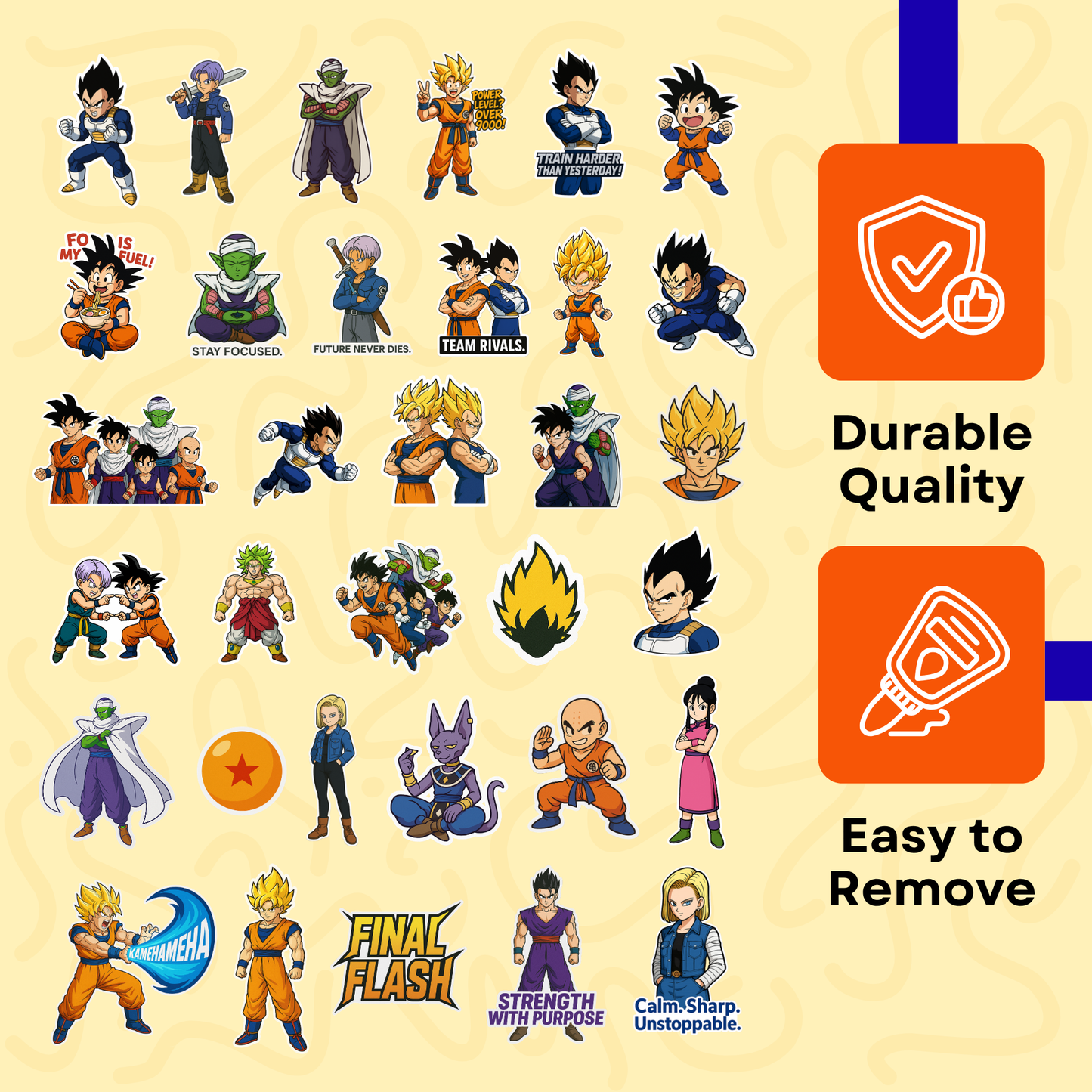 Dragon Ball Z Set | Premium Anime Stickers for Laptop, Bike, Guitar | Waterproof Vinyl Decals Featuring Goku & Vegeta | Collectible Dragon Ball Sticker Set | Variety of Poses
