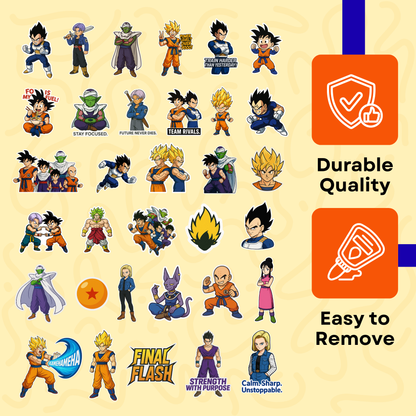 Dragon Ball Z Set | Premium Anime Stickers for Laptop, Bike, Guitar | Waterproof Vinyl Decals Featuring Goku & Vegeta | Collectible Dragon Ball Sticker Set | Variety of Poses
