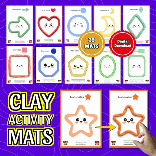 Sakuya Reusable Clay Activity Mats – 20 Printable Playdough Tracing Shapes & Maths Fine Motor Preschool Learning | Digital Download PDF