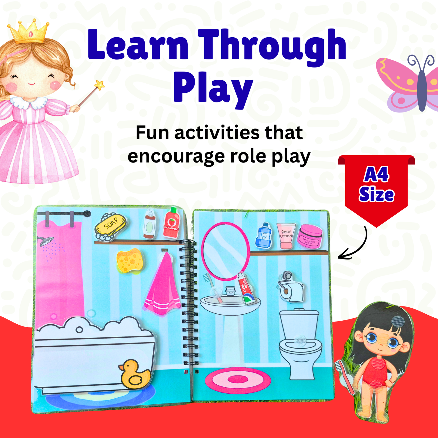 Sakuya Princess House Busy Book for Preschool Kids | Pretend Play with Dress-Up, Makeup, Kitchen & Bathroom Scenes | Reusable Stickers | Learning Gift for Girls 3–6 Years