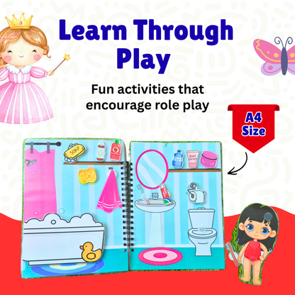 Sakuya Princess House Busy Book for Preschool Kids | Pretend Play with Dress-Up, Makeup, Kitchen & Bathroom Scenes | Reusable Stickers | Learning Gift for Girls 3–6 Years