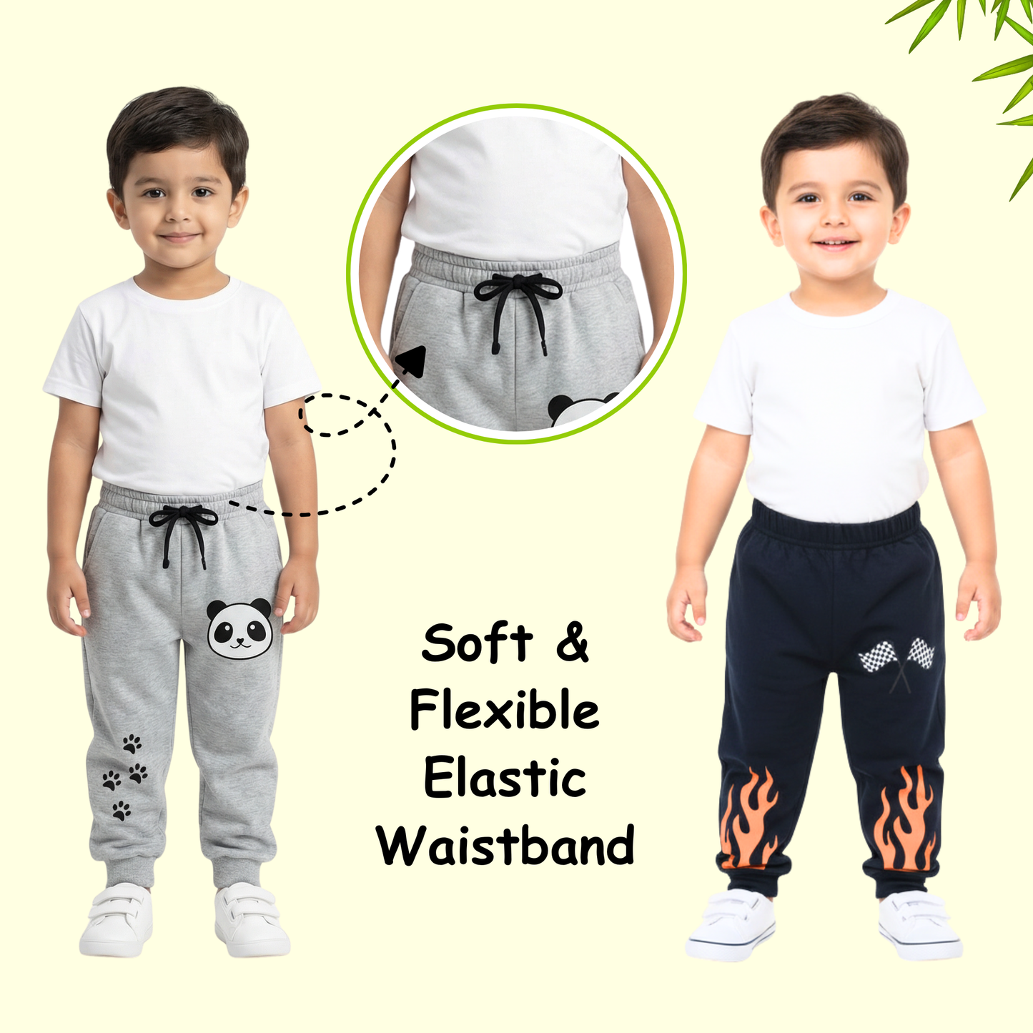 Sakuya Boys Track Pants | Cotton Track Pants for Kids with Full Length Fit and Elastic Waistband | Printed Daily Wear Bottoms Designed for Comfort, Breathability and Easy Movement | Pack of 2