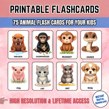 Sakuya Animal Flash Cards for Kids Learning | Preschool Educational Cards | Toddler Printable | Animal Name and Sound Recognition Game
