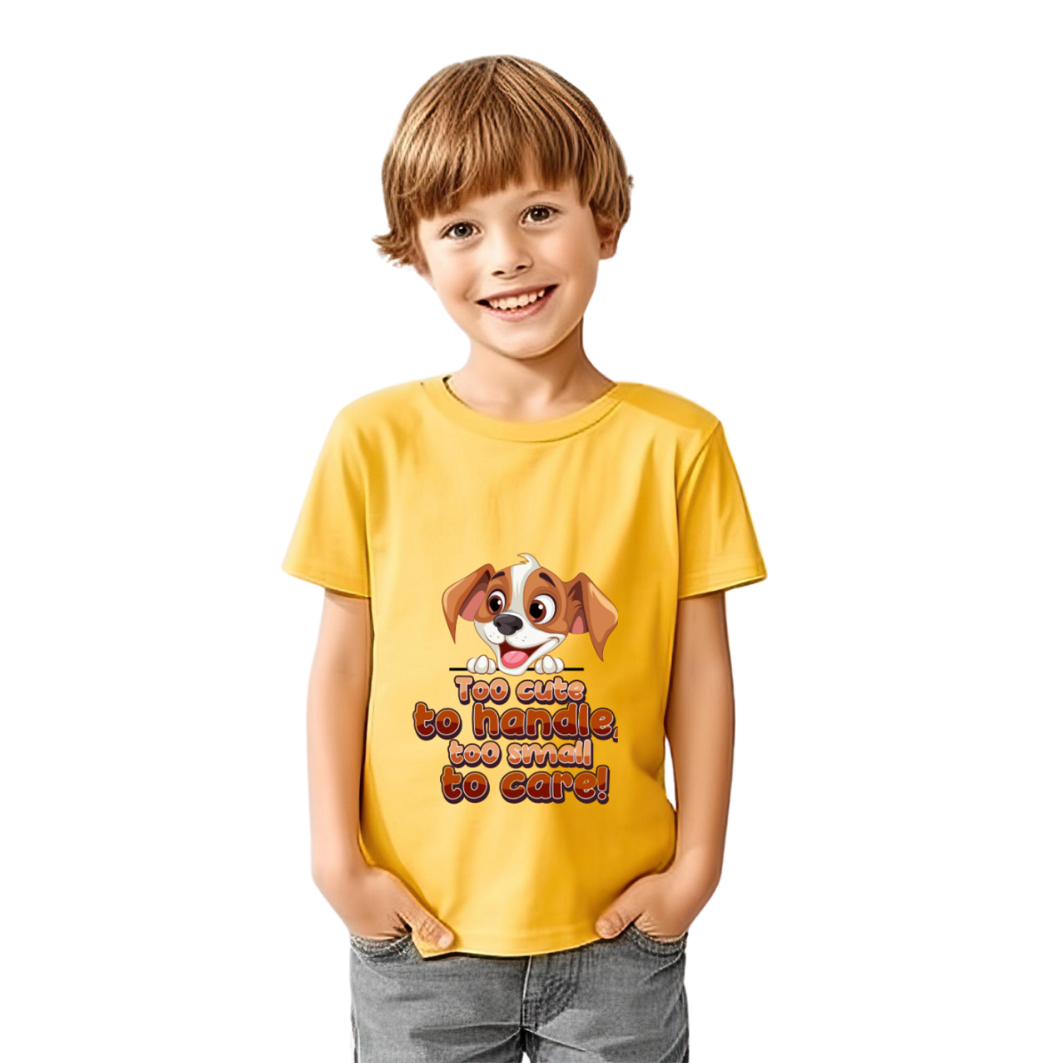 Sakuya Kids T-Shirt Regular Fit Unisex Cotton Dress with Attractive Dog Print| Half Sleeves - Perfect for Boys & Girls-Yellow - Sakuya