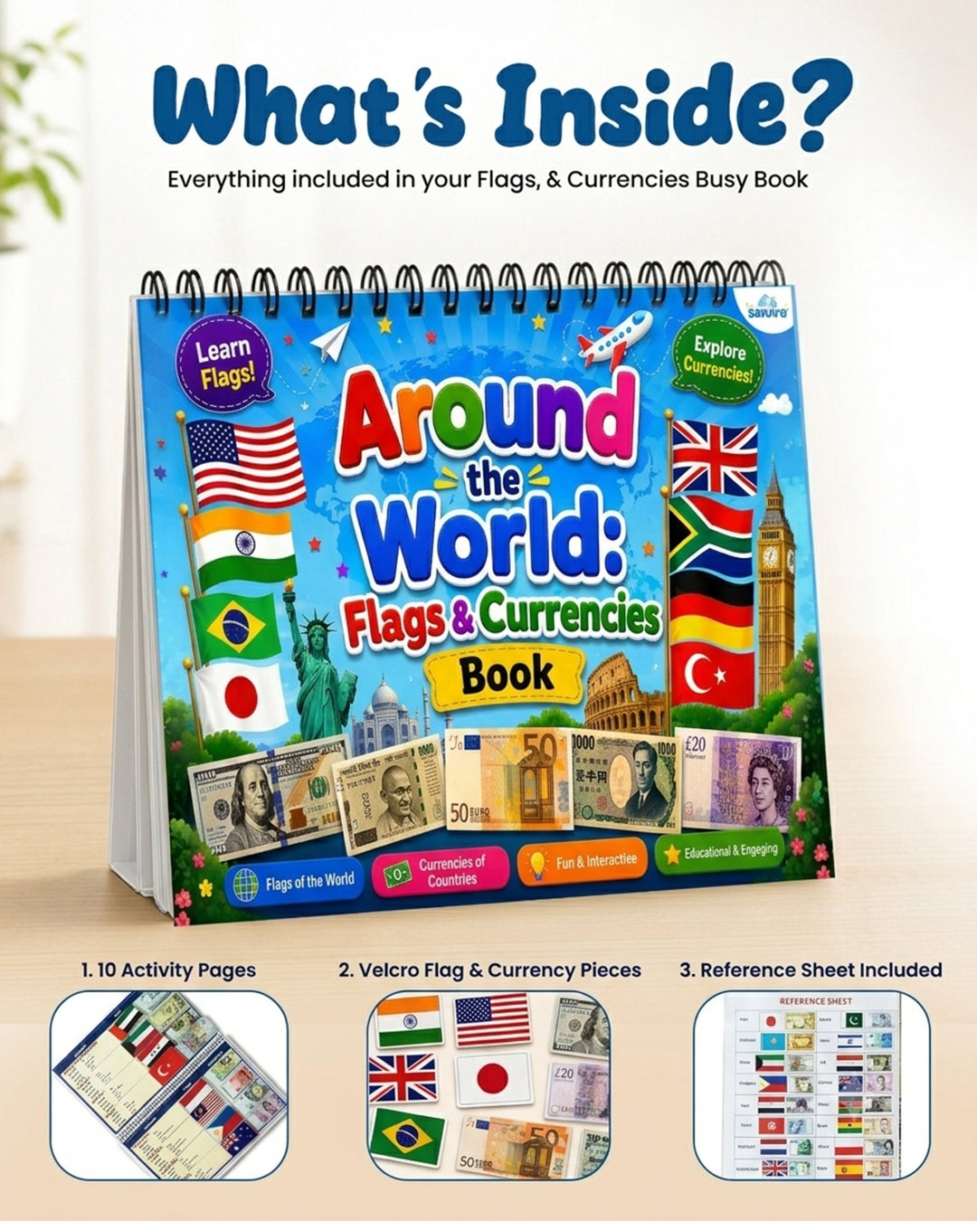 Sakuya Flags and Currencies Preschool Busy Book for Kids | Learn World Flags, Countries & International Money | Educational Geography Activity Book for Preschoolers & Kindergarten Children