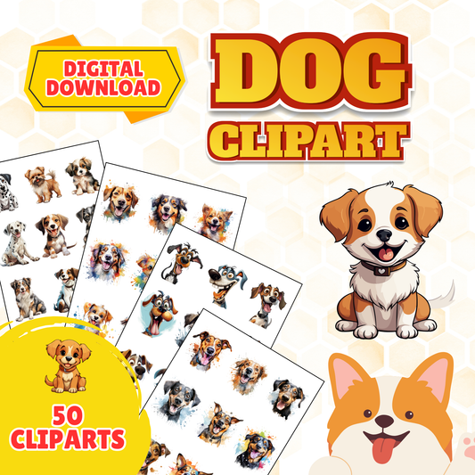 Sakuya 50 Dog Clipart Bundle PNG | Cute Puppy Illustrations | Digital Download | Watercolor Dogs | Pet Clipart