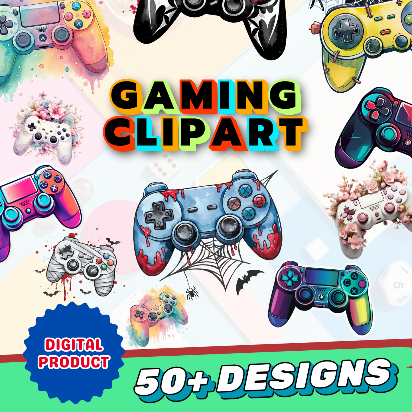 Gaming Clipart Pack Digital Download for Kids and Teens | Printable Controller PNG | Gamer Aesthetics | Playstation Console Bundle