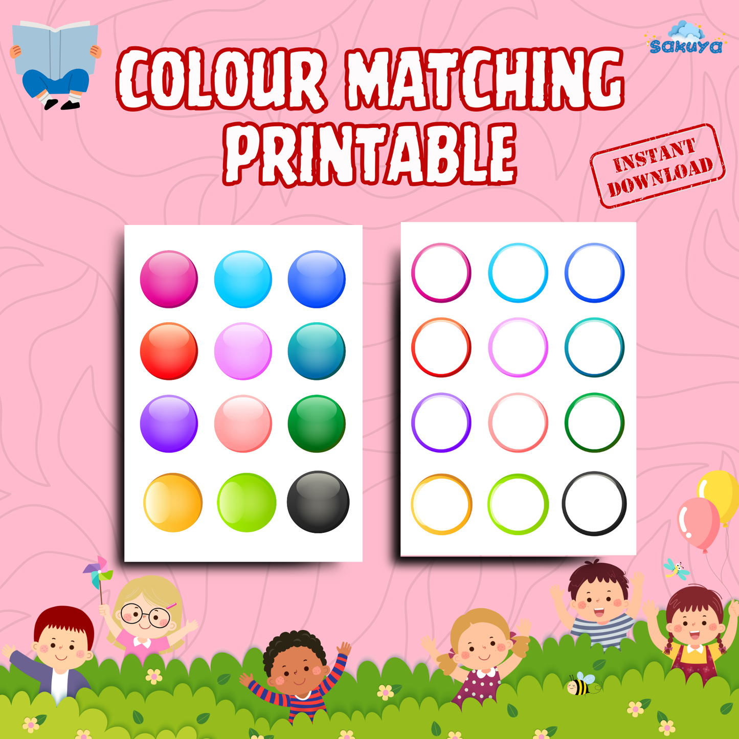 Sakuya Colour Matching Sheet |  ToPrintableddler Activities |Baby Shower Activities|- Not a physical product - Sakuya