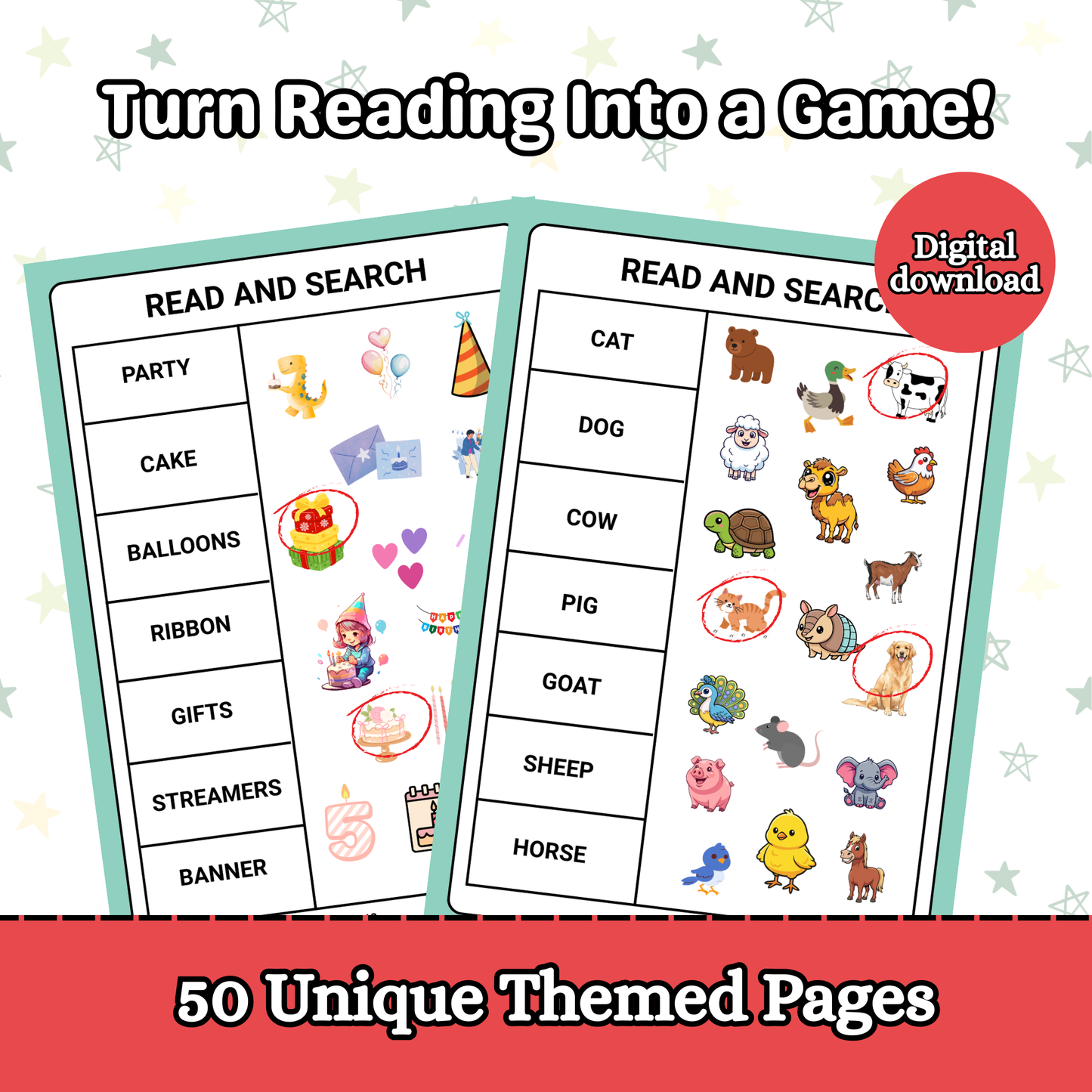 Sakuya Read and Search Activity Sheets for Kids | Printable Reading & Word Search Game | Digital Download Learning PDF