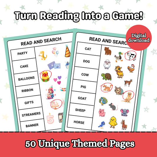 Sakuya Read and Search Activity Sheets for Kids | Printable Reading & Word Search Game | Digital Download Learning PDF