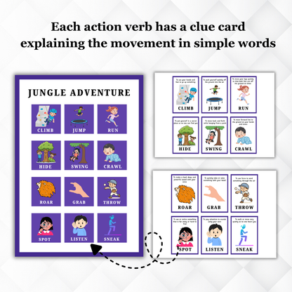 Sakuya Bingo Verb Flash Cards printable for Kids | Action Words Learning Game | Early English Vocabulary