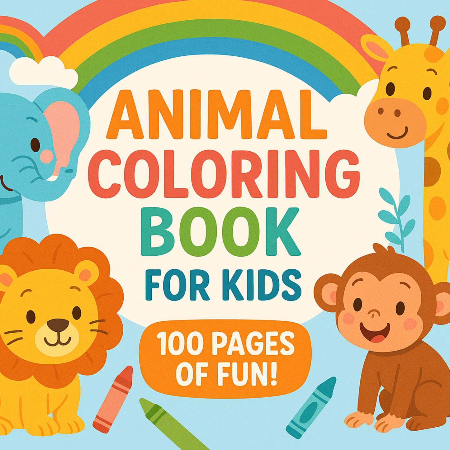 Animal Coloring Book for Kids Printable | 100 Page Digital Coloring Sheets | Easy Animal Coloring Pages