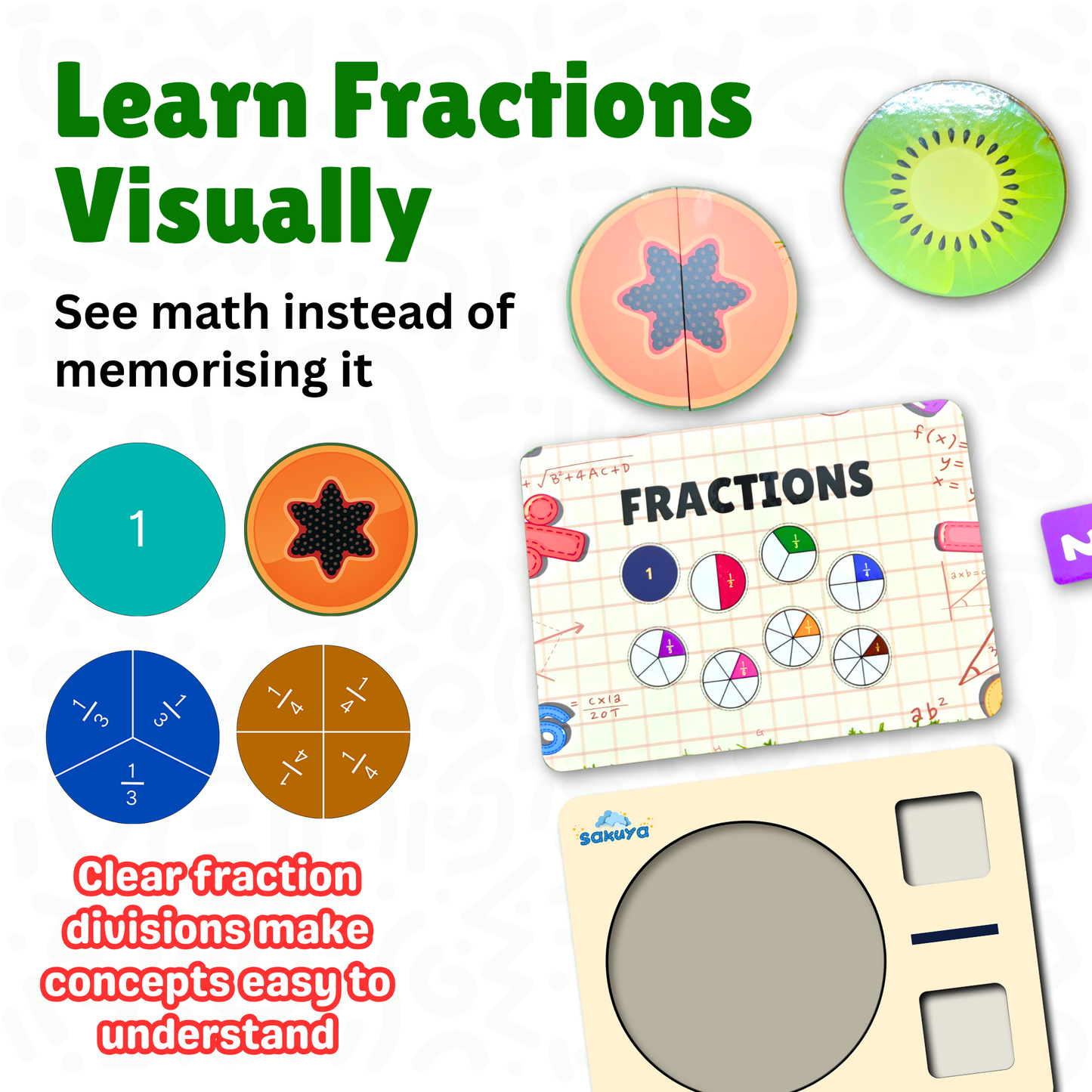 Sakuya Fraction Puzzle Learning Toy for Kids | Hands-On Math Manipulative | Visual Fractions & Part-Whole Concepts | Early Learning, Homeschool, Classroom Use | STEM Educational Math Toy