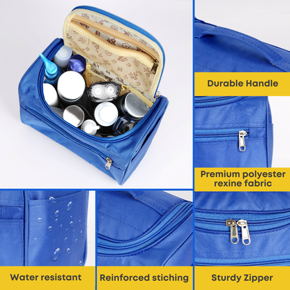 Sakuya Toiletry Bag for Men and Women| Durable Makeup Up Kit Pouch | Waterproof Shaving Kit Bag | Portable Travel Organizer Bag for Cosmetics Underwear Socks Medicine | Essential Vanity Bag (Blue) - Sakuya