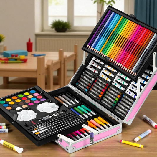 Sakuya 145-Piece Kids Art Set | Double-Layer Colouring Kit for Kids | Vibrant Colour Pencil Set, Crayons, Markers & More | Stationery Kit for Students