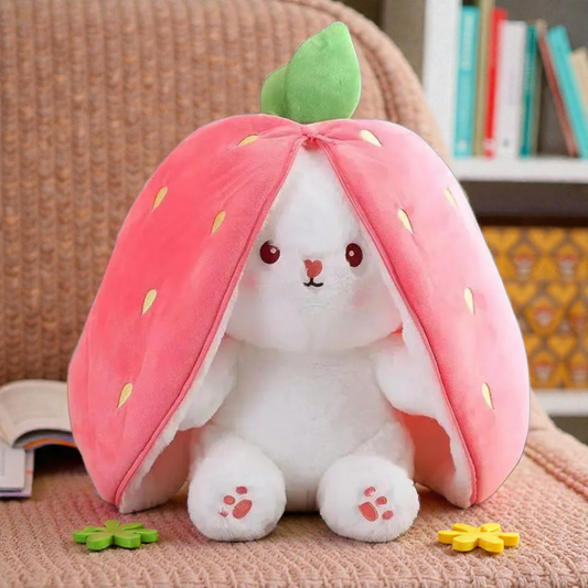 Reversible Strawberry - Carrot Bunny Soft Toy – Perfect Plush Toy for Girls, Cute Soft Toys for Baby Girl, Stuffed Rabbit Toy for Kids, Ideal Soft Toys for Newborn Baby and Gift for Girls