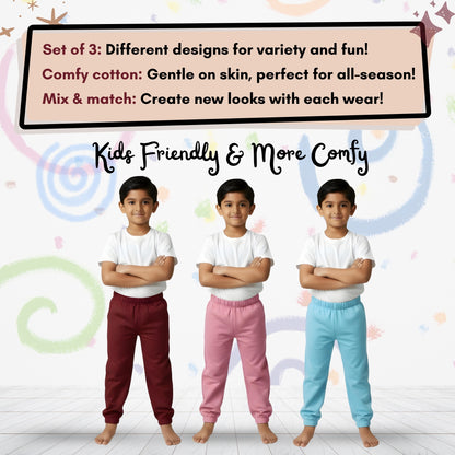 Sakuya Breathable Cotton Set of 3 Pant Set for Nightwear Sleepwear Casual Travel for Unisex Kids Boys Girls