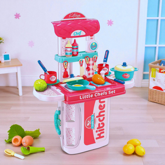 Sakuya 3 in 1 Kitchen Set Toy for Girls and Boys Kids with Suitcase Model (Pink) | Portable Pretend Little Chef Play Realistic Cooking Accessories Set Toy for Toddler Kids