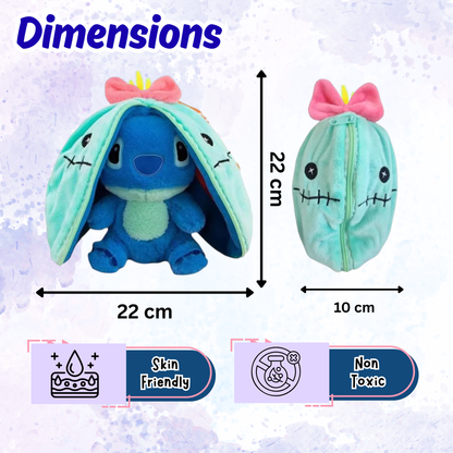Sakuya Cute Blue Character Soft Toy with Zipper | Soft Stuffed Toy for Kids | 22cm Plush Animal | Machine Washable | Skin-Friendly Fabric | Cute Gift for Toddlers and Children