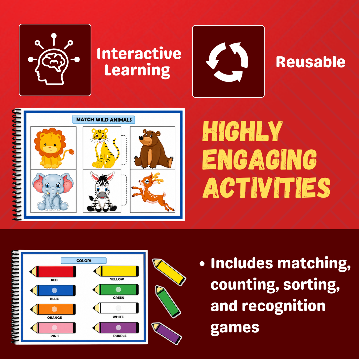 Sakuya My First Activity Book for 3+ Year Old | Montessori Busy Book with Cute Stickers and Velcro Activities | Early Learning Toy for Shapes, Colors, Alphabets & Numbers | Reusable Educational Binder