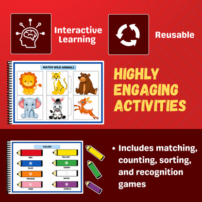 Sakuya My First Activity Book for 3+ Year Old | Montessori Busy Book with Cute Stickers and Velcro Activities | Early Learning Toy for Shapes, Colors, Alphabets & Numbers | Reusable Educational Binder