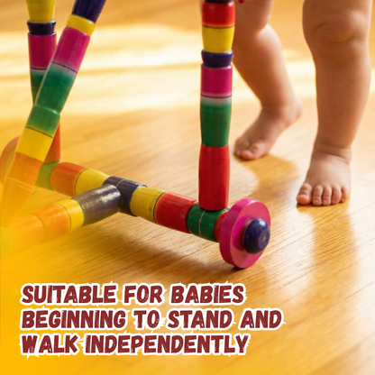 Sakuya Wooden Baby Walker Push Toy for Toddlers 6–18 Months | First Step Activity Walker | Solid Wood Frame | Smooth Wheels & Bells | Balance & Walking Support | Multicolor