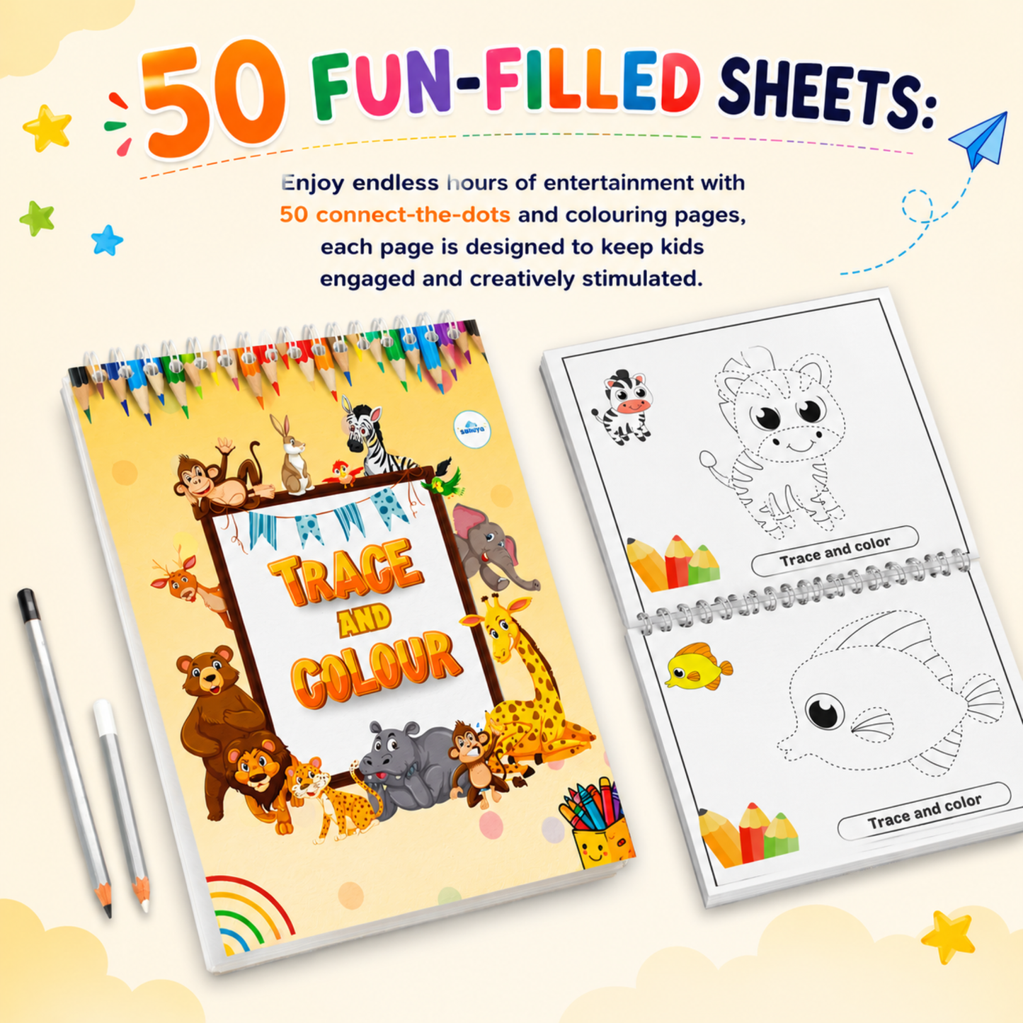 Sakuya 7-piece Ultimate Colouring Combo | Drawing Book for Kids 6-12, Activity Set with Magic Water Art Pad, Alphabet & Number Learning, Trace & Colour, Birthday Gift