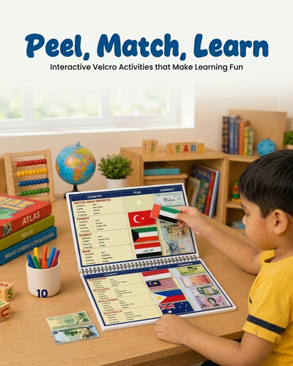 Sakuya Flags and Currencies Preschool Busy Book for Kids | Learn World Flags, Countries & International Money | Educational Geography Activity Book for Preschoolers & Kindergarten Children
