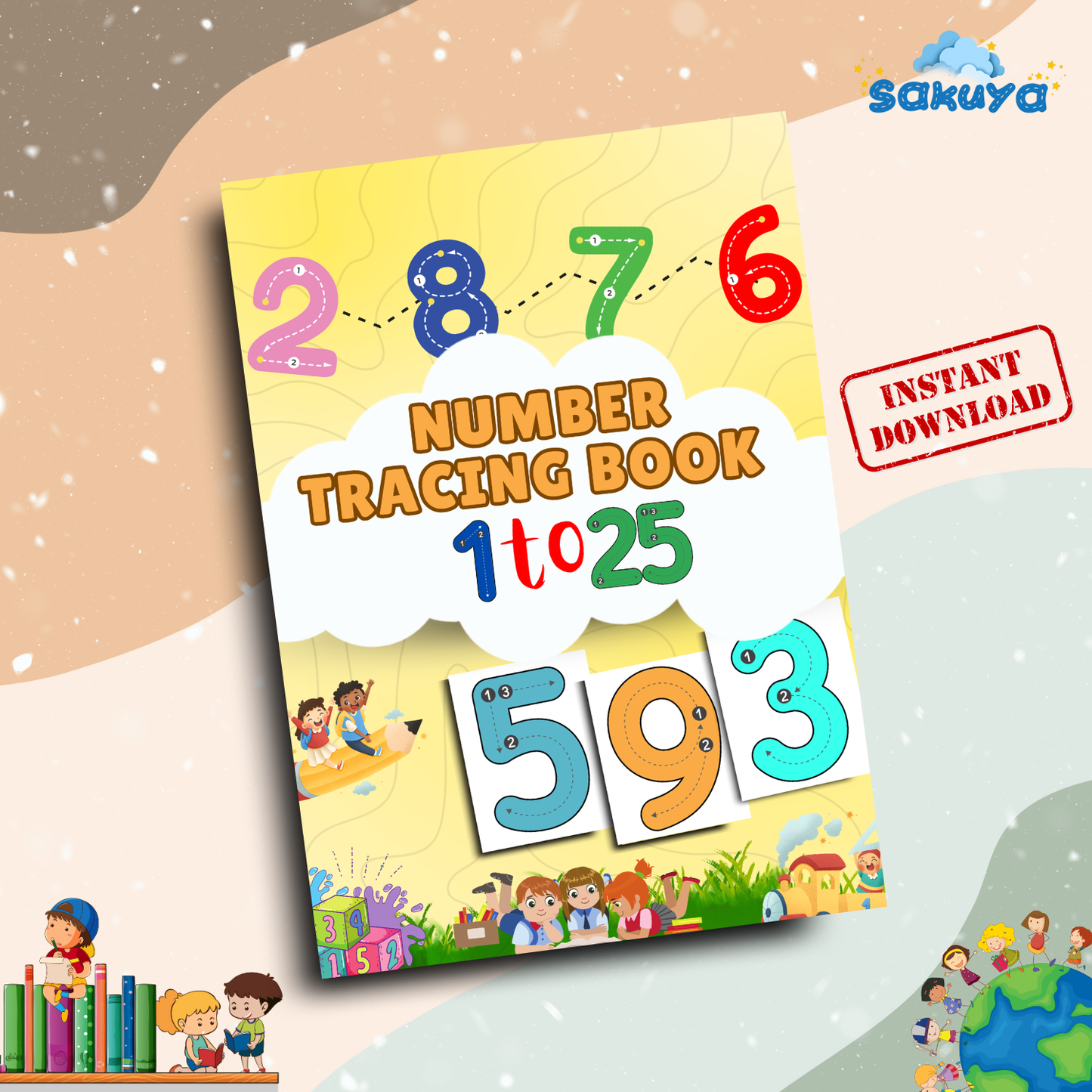 Sakuya  Kids Number Trace Book1 to 25 | Printable Toddler Activities| Preschool Learning  - Not a physical product - Sakuya