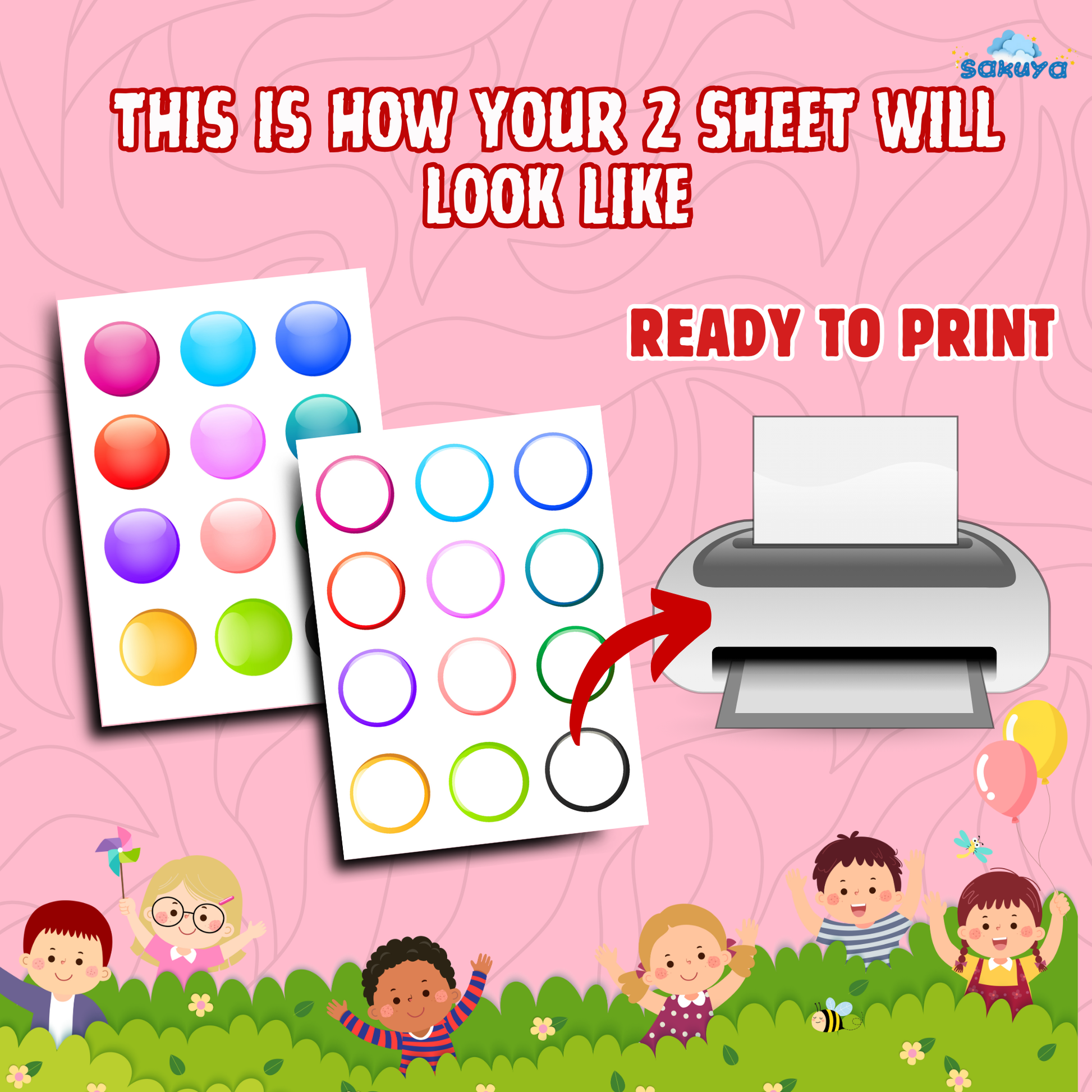 Sakuya Colour Matching Sheet |  ToPrintableddler Activities |Baby Shower Activities|- Not a physical product - Sakuya