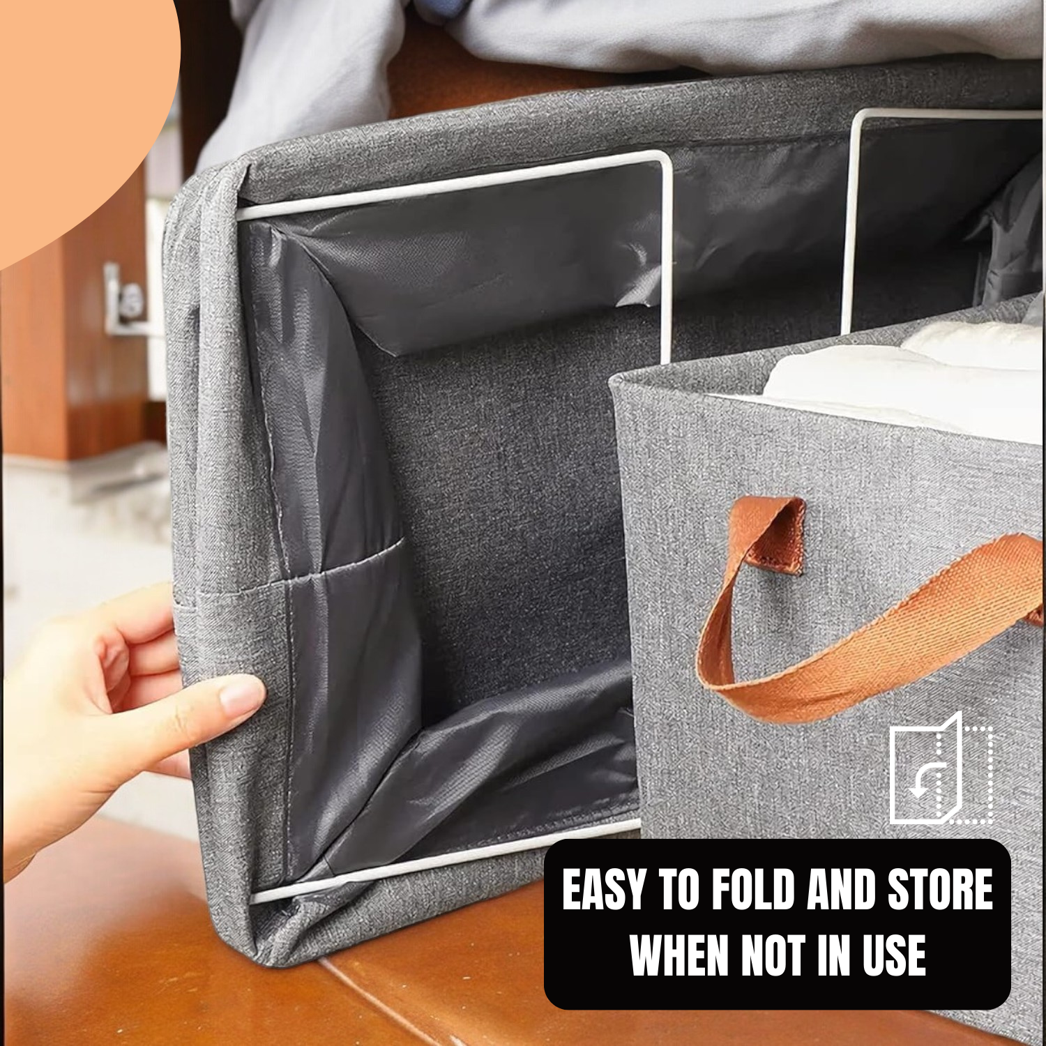 Sakuya Foldable Cloth Basket for Storage with Metal Frame and Handles| Clothes Organizer for Wardrobe, Wardrobe Organizer for Clothes, Toys, Shelves -Pack of 1(Grey) - Sakuya