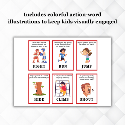 Sakuya Bingo Verb Flash Cards printable for Kids | Action Words Learning Game | Early English Vocabulary