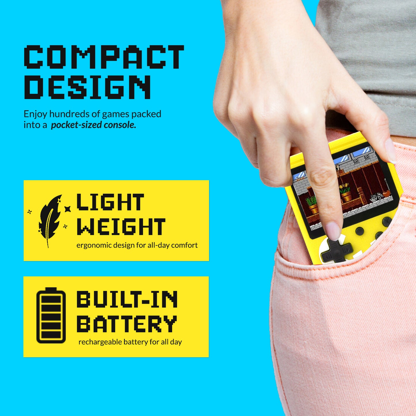 Handheld Video Game Console for Kids | Built-In Retro Games | Indoor Games for Kids Ages 7 to 15 | Good Gift for Boys and Girls | Portable Fun for Travel and Home Yellow