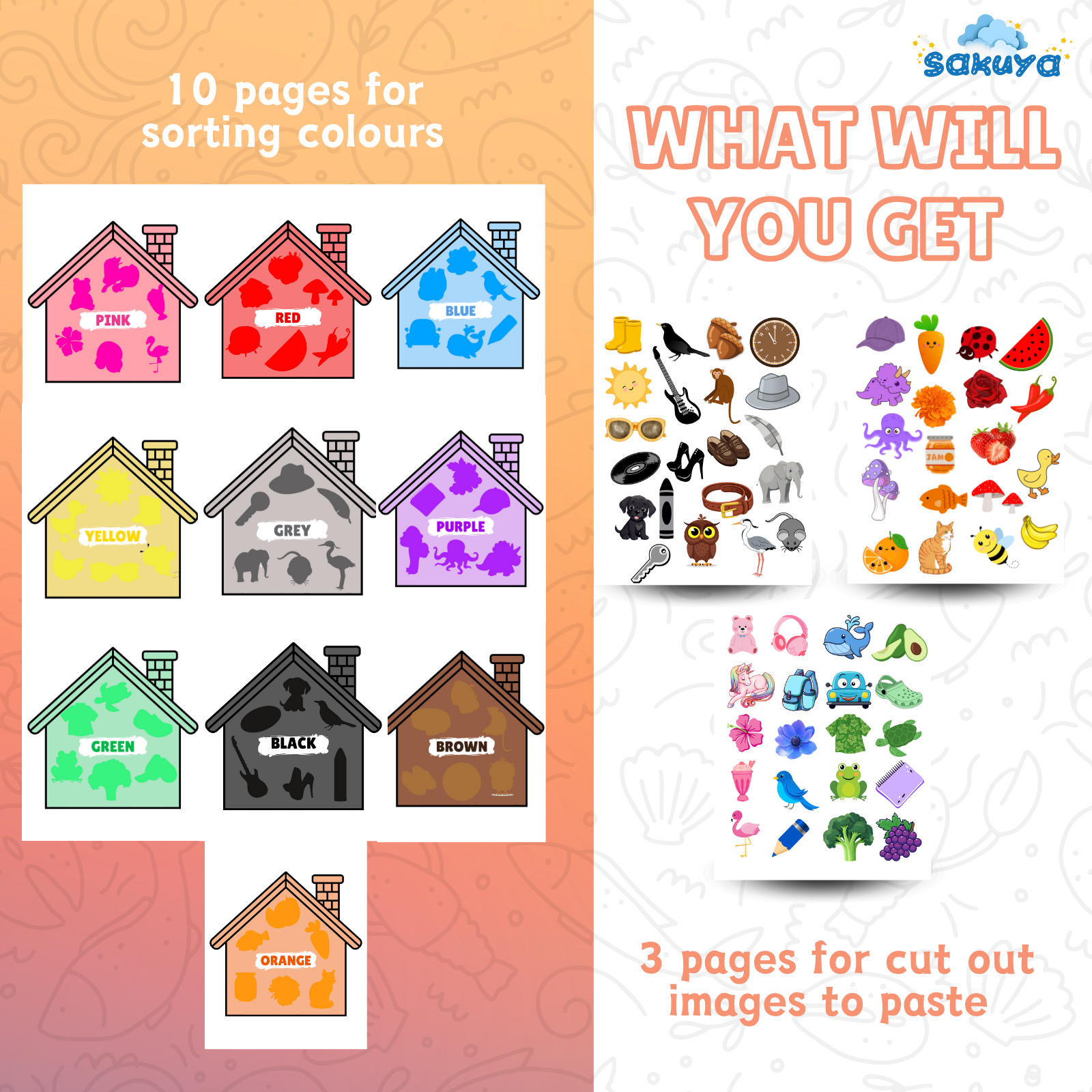 Sakuya Colour Sorting Activity For Kids Creativity & Knowledge Fun & Educational Printable for Kids - Sakuya