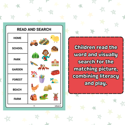 Sakuya Read and Search Activity Sheets for Kids | Printable Reading & Word Search Game | Digital Download Learning PDF