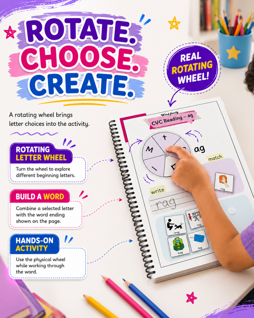 Sakuya CVC Phonics Activity Book for Early Readers, 5+ Years Kids