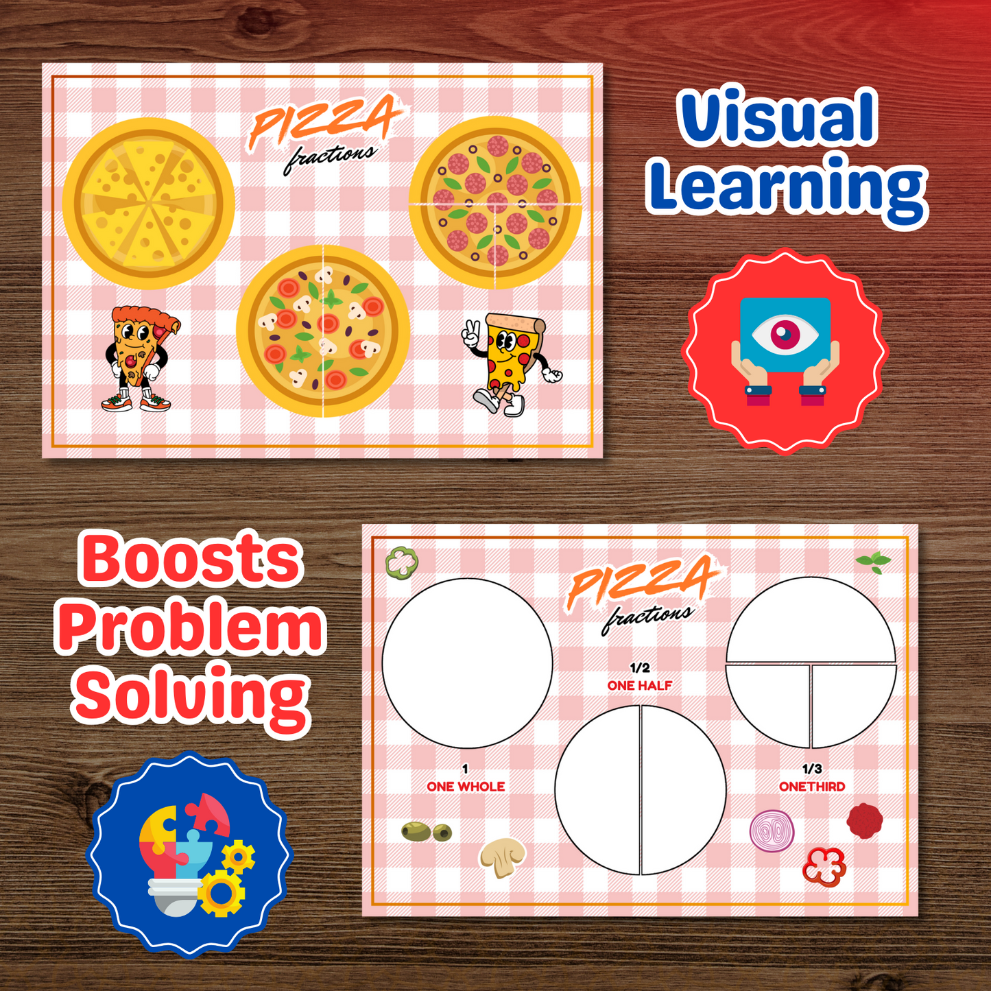 Printable Pizza Fraction Activity Book for Kids | Learning Math Fractions Addition Subtraction | Busy Book Toddler Preschool Worksheet |