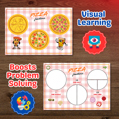 Printable Pizza Fraction Activity Book for Kids | Learning Math Fractions Addition Subtraction | Busy Book Toddler Preschool Worksheet |