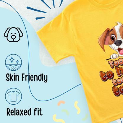 Sakuya Kids T-Shirt Regular Fit Unisex Cotton Dress with Attractive Dog Print| Half Sleeves - Perfect for Boys & Girls-Yellow - Sakuya